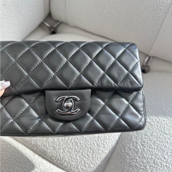 SOLD - CHANEL Iridescent Charcoal Calfskin Mini Rectangular Flap Bag - Picture 5 of 7
